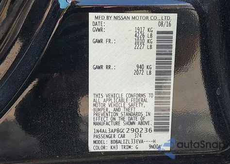 2016 Nissan Altima 2.5 Sv z USA, uszkodzony, nr VIN 1N4AL3AP8GC290236